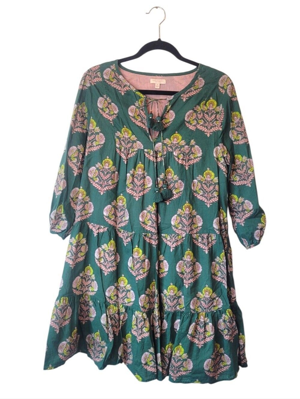 Pink Chicken Green Floral Boho Women's Short Indira Dress Size M